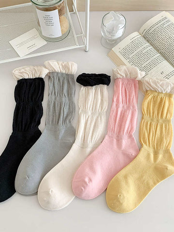 Solid Color Pleated Women's Socks