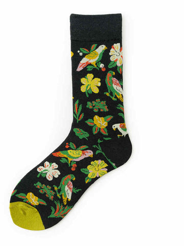 Flower and Bird Colorblock Socks