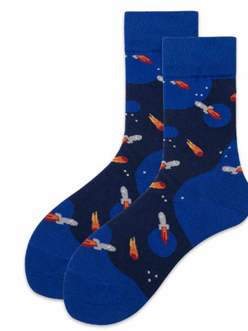 Rocket Cartoon Jacquard Unisex Socks