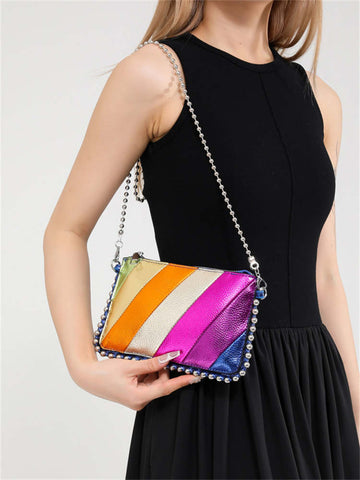 Laser Stitching Rectangular Shoulder Bag