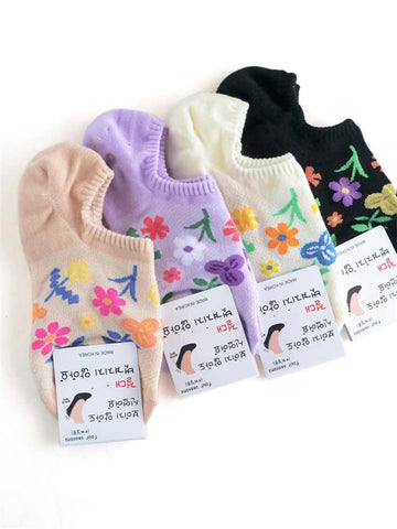 Women's Short Socks with Breathable Flowers