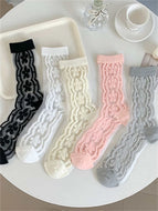 Transparent Flowers Solid Color Thin Mid-tube Socks