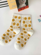 Black  White Smiley Couple Casual Socks