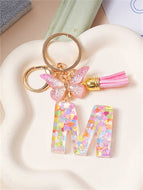 Butterfly Fringe Letter Key Chain