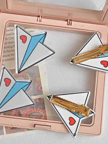 Heart Paper Plane Cartoon Hairpin