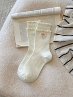 Embroidered Heart Bow Double-edged Socks