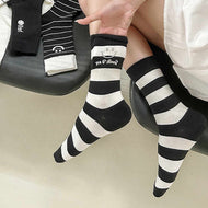 Versatile Black and White Striped Smiley Face Socks