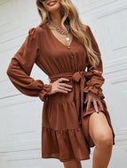 High Waist Long Sleeve Lace Dress