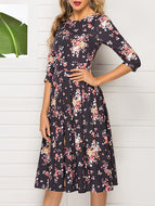 Casual Floral Three-quarter Sleeve Dress