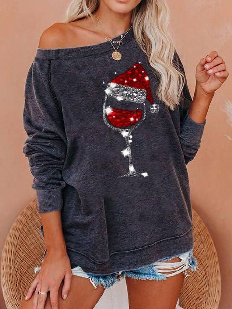 Wine Glass Christmas Hat Printed Hoodie