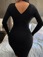 Sexy Short-sleeved Bottoming Shirt Ribbed Deep V-neck Buttock Dress