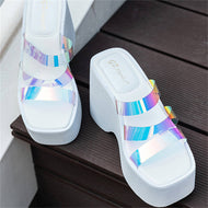 Wedge Heel Square Toe Transparent Slippers Outdoor Party Women Shoes Sandals