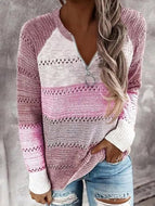 Patchwork Loose V-neck Pullover Sweater