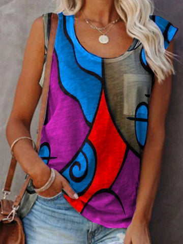 Casual Sleeveless Color Matching T-shirt Plus Size Vest