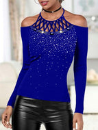 Slim Fit Halter Neck Cold Shoulder Shirt Tops