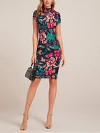 Summer Round Neck Floral Waist Slim Temperament Dress