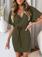 Solid Color New Sexy V-Neck Dress Hip Dress