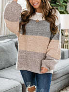 Fashion Autumn/Winter Color Matching Striped Round Neck Loose Sweater