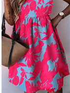 Popular Square Neck Print Fashion Swing Dress