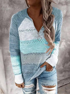 Patchwork Loose V-neck Pullover Sweater