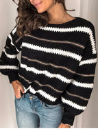 Autumn/Winter New Style Striped Stitching Long-sleeved Casual Loose Sweater