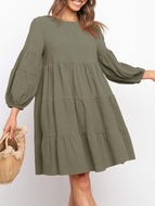 Cotton Linen Lantern Sleeve Dress