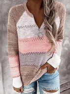 Patchwork Loose V-neck Pullover Sweater