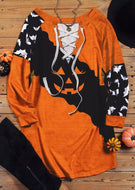 Halloween Pumpkin Face Lace Up Mini Dress - Orange