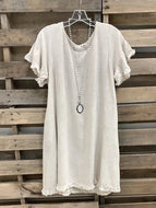 Round Neck Short Sleeve Solid Color Casual Tassel Hem Dress