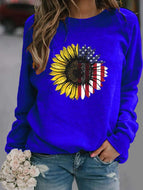 Sunflower Print Long-sleeved Sweatshir Tops