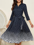 Retro Polka Dot Lapel Dress