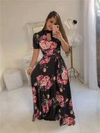 Fashion Digital Printing Floral Fashion Style Large Swing Dress Women Loose Maxi Dresses