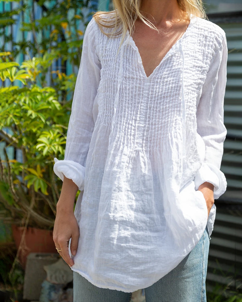 Oversized Cotton And Linen Long-sleeved Top