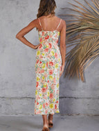 ins Style Temperament Sexy Sling Floral Side Slit Long Dress