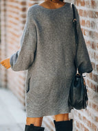 Solid Pocket Sweater Dress