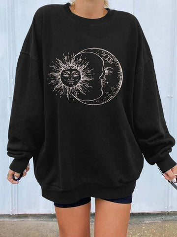 Moon Printed Women's Long Sleeve Sweatshirts