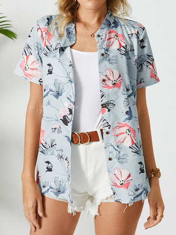 Printed Cardigan Short Sleeve Blouse Women