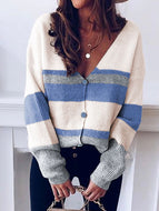 Striped Cardigan V-neck Sweater Top