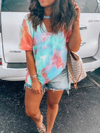 Printed Tie-dye V-neck Short Sleeves