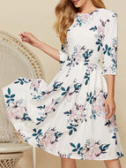 Printed Round Neck A-line Dress