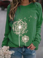 Dandelion Print Long-sleeved Casual Loose Sweater