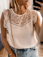 Ruffle Short Sleeve Lace Blouse