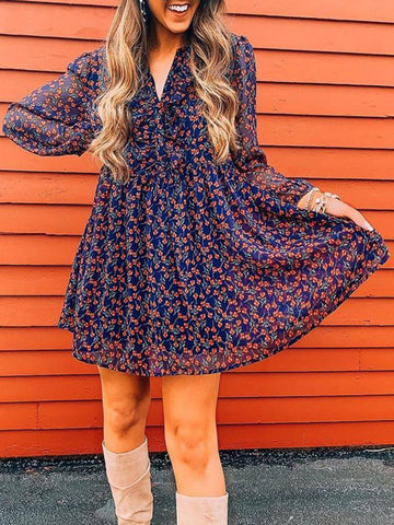 Small Floral V-neck Sweet Dress