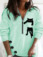 Autumn New Style Lapel Cat Zipper Long-sleeved Sweatshirt