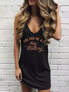 Letter Print V-neck Casual Vacation Tank Dresses