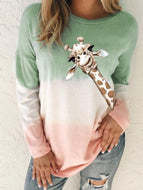 Autumn New Gradient Print Long-sleeved Loose Casual Women's Top