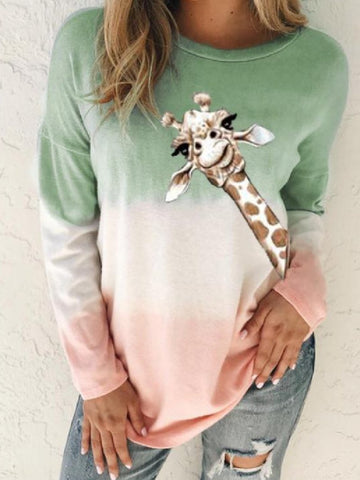 Autumn New Gradient Print Long-sleeved Loose Casual Women's Top