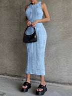 Solid Color Fashion Casual Knitted Sleeveless Round Neck Temperament Dress