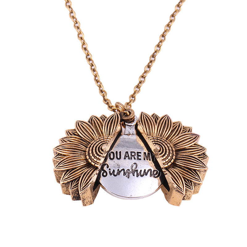 European and American Flower Necklace Alloy Sunflower Lettering Pendant Necklace Couple Jewelry Gift