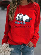 Funny Panda Print Crew Neck Long Sleeve Grabber Sweatshirt